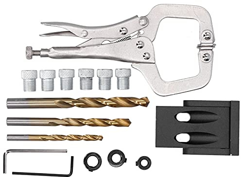 Kit de herramientas eléctricas de taladro y perforación de 16 piezas, localizador de orificios oblicuos de 15° con brocas chapadas en titanio, set de instalación para carpintería