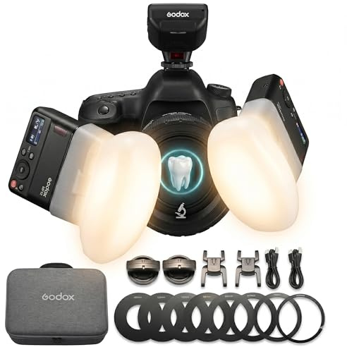 Godox MF12-DK1 Dental Flash System für Sony, Makro Blitzgerät Set mit XProIIS+ TTL Funk-Trigger, 12W GN16.1, 0.01-1.7s Recyclingzeit, 500 Blitze, inkl. Dental-Diffusor & Montage-Adapterring