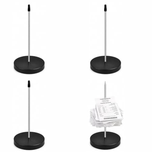 4 Piezas Pinchos para Notas, Pincho para Tickets con Base Redonda Estable, Sostenedor de Facturas de Aleación Cromada, Organizador Tickets Cocina para Recibos Papeles Restaurante Oficina Negro