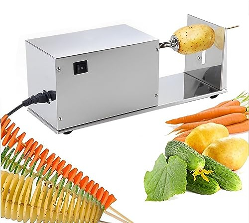 QUSYZD Affettatrice elettrica a Spirale per Patate, affettatrice a vortice per Patate in Acciaio Inossidabile, Macchina Commerciale per Tagliare e Tagliare a Spirale pata,