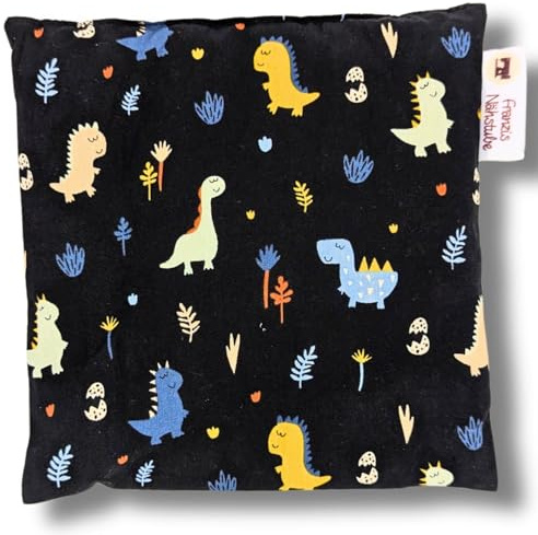 Franzis Nähstube 20x20cm Dinkelkissen Dino blau in 100% Baumwolle I Körnerkissen Dinkel 20x20 für Mikrowelle I Wärmekissen, Dinkelkernkissen, Nackenwärmekissen