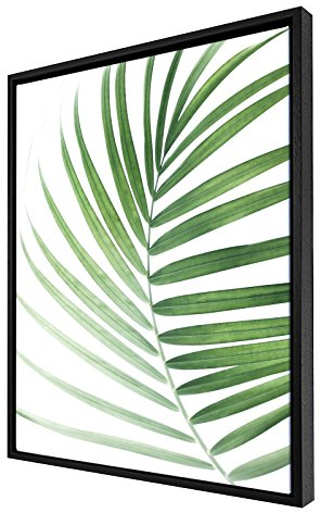 Bildershop-24 Schattenfugenrahmen Set Hamburg Schwarz (matt) mit Keilrahmen Leinwand Bild Druck Motiv: Palmenblatt 1 60x80cm