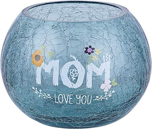 Pavilion Gift Company 5 Crackled Glass Tealight Holder, Grey, 5 Inch Round
