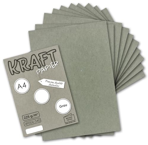 NEUSER PAPPER 100 x vintage kraftpapper i grått – DIN A4 21 x 29,7 cm – 210 x 297 mm – 240 g/m² naturligt grått återvunnet papper, ekologisk hantverkspapper enkelt kort – UmWelt av GUSTAV NEUSER