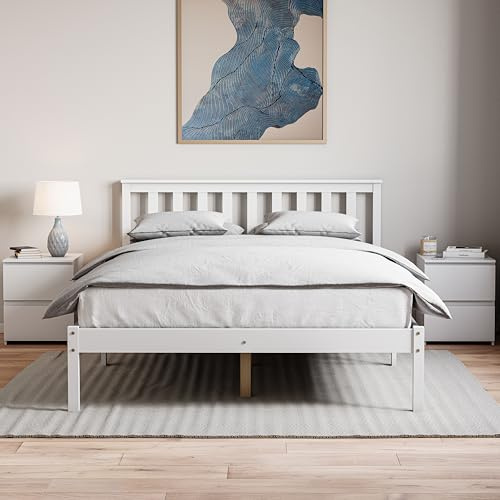 Vida Designs Milan Double Low Foot End Bed Frame | White | Solid Pine Wood | 4ft6 | Under-Bed Storage Space | Easy Assembly | Rustic Design | Bedroom Furniture