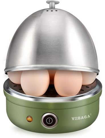 VOBAGA Electric Egg Cooker, Rapid Egg Boiler with Auto Shut Off for Soft, Medium, Hard Boiled, Poached, Steamed Eggs, Vegetables and Dumplings, Stainless Steel Tray with 7-Egg Capacity (Green)
