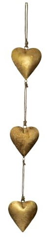 Mie Creations Vintage Metal Heart Wall Hanging Art, Gold Hearts Shaped Bedroom Wall Decor | Anniversary Decorations for Couples, Farmhouse Country Rustic Love Heart, Golden 27''