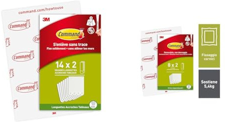 Command Bilder-Montagestreifen, Bildaufhänger, Vorteilspack mit 14x2 Größe L, Weiß - Befestigung ohne Bohren & Mittelgroße Bilder-Montagestreifen, Bildaufhänger, Packung mit 8x2 Mittel, Weiß