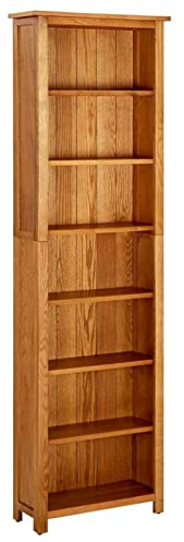Gecheer Bücherregal mit 7 Fächer Standregal Aktenregal Wandregal Raumteiler Regal Raumtrenner Büroregal Mehrzweckregal Massivholz Eiche 60x22x200 cm