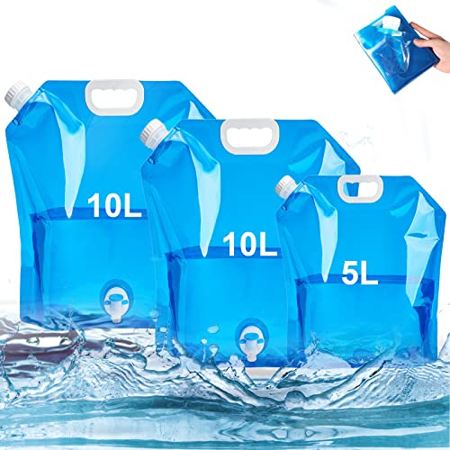 Zhongtou 3 Stück Faltbarer Wasserkanister mit Hahn 2 x 10L + 1 x 5L Tragbar Trinkwasserkanister (ohne Hahn) BPA Frei Wasserbehälter Faltkanister für Camping BBQ Picknick Outdoor Travel (Blau)