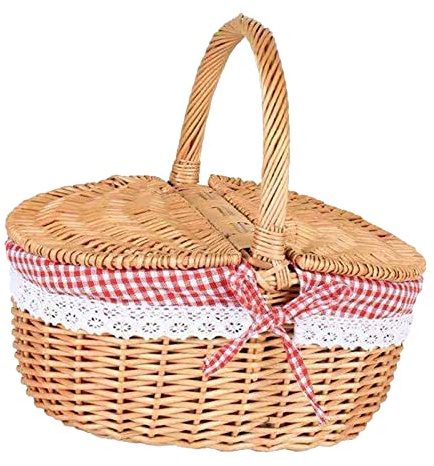 MagiDeal Panier Osier Main avec Couvercle et poignée Panier de Rangement en Osier pour Parc