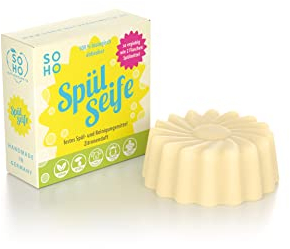 SOHO Naturkosmetik Spülseife (80g) • Geschirr- und Spülseife mit Zitronenduft • Festes Spül- und Reinigungsmittel • Geschirrspülmittel biologisch abbaubar • Palmölfrei & Vegan