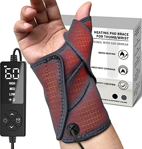 Hand Heating Pad for CMC Joint Thumb Arthritis, Heated Wrap Brace Splint Provides Support and Compression for Right Left Hand. Helps Men Women with Carpal Tunnel Relief, Wrist Pain, Tendonitis