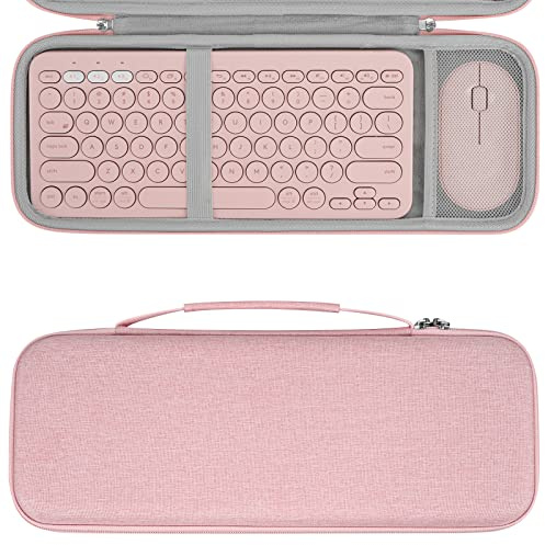 Geekria Hard Shell Travel Carrying Case, Compatible with Logitech K380/k380s Keyboard +M350/M350s Mouse, Pebble 2 Combo, Protective Travel Bag (Pink)