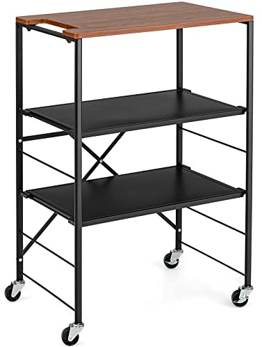 COSTWAY Servierwagen 60x40x89cm, Beistelltisch mit Rollen, Küchenwagen mit Holzablage & Metallrahmen, Rollwagen für Küche, Wohnzimmer
