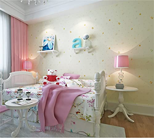 SAIMEYI Vliestapete. Blauer Nachthimmel Mustertapete Für Jungenzimmer, Mädchenzimmer, Schlafzimmer Kinderzimmer.Sternenmond-Design 3D-wallpaper (gelb-68063)