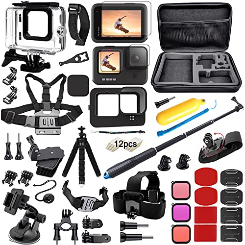 Zubehör Set Bundle für GoPro Hero 12/11/10/9 Black Kit, BMUUPY Wasserdicht Schutzhülle Wasserdicht Gehäuse Schnorcheln Zubehör Fahrradhalterung Selfie-Stange Kopfgurt für GoPro Hero12 Gopro12