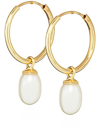 NKlaus Creolen mit perlen 333, für Damen, Gelbgold, Gelb Karat, 2 Stück | Süßwasserperle; Gewicht: 0,7 g; Durchmesser: 12 mm; ohrringe 333 rosenquarz