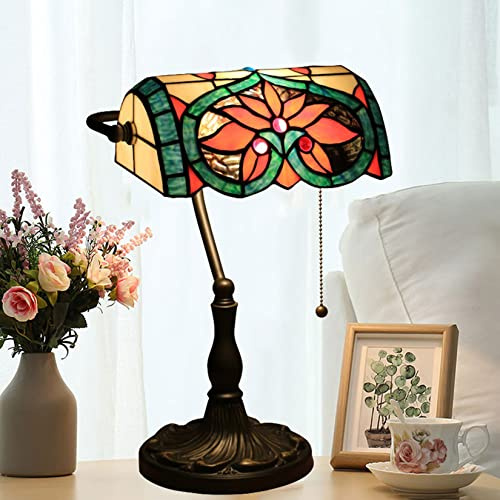 BOTOWI Barocke Banker-Lampen aus Buntglas Tischlampe im Tiffany-Stil Vintage mediterrane Schreibtisch-Leselampen für Kinderzimmer, Wohnzimmer, Café, Bar, B 10,6 H 15,3
