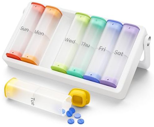 Tablettenbox 7 Tage Morgens Abends, KOVIUU Woche Pillendose 2 Fächer, Medikamentenbox Unterwegs, Pill Box，Große Tabletten Tablettendose, Supplement Pillenbox für Medikamente, Transluzent-Weiß