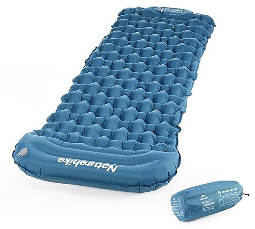Naturehike Materassino da Campeggio Autogonfiante 6,5 cm Di spessore con Cuscino Materassino Gonfiabile Ultraleggero Pieghevole per Campeggio All'aperto con Pompa a Pedale (Blu)