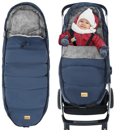 Zooawa Stroller Bunting Bag Universal, Waterproof Baby Stroller Footmuff, Stroller Sleeping Bag for Cold Weather, Extra Thick, Fits 6-36 Months Baby, Dark Blue