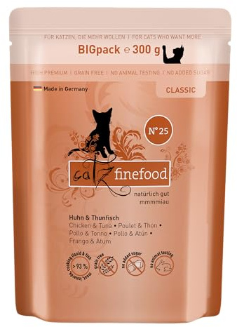 catz finefood Classic N° 25 Huhn & Thunfisch Feinkost Katzenfutter nass, Premium Nassfutter für Katzen ohne Getreide und Zucker mit hohem Fleischanteil (6 x 300g Beutel)
