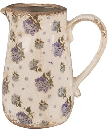Clayre & Eef Dekorative Kanne 16x12x18 cm Beige Blau Keramik Blumen Krug