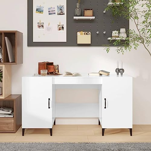 KTHLBRH Schreibtisch Hochglanz-Weiß 140x50x75 cm Holzwerkstoff, Sekretär Schreibtisch, Schreibtisch, Computertisch, platzsparendes Design, ideal für das Homeoffice