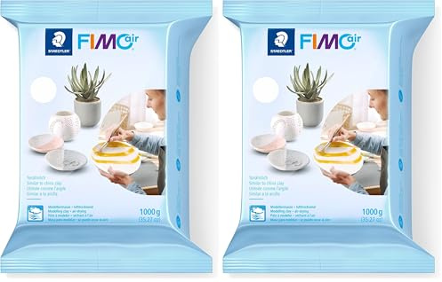 STAEDTLER lufttrocknende Modelliermasse FIMO air, weiß, sofort gebrauchsfähig, kein Brennvorgang notwendig, 1000g, angenehme Haptik, klebt nicht, 8101-0 (Packung mit 2)