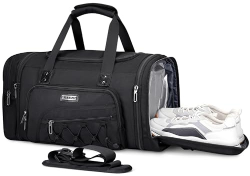 WITZMAN Reisetasche Herren Erweiterbar 50L Sporttasche mit Schuhfach | Nylon, Große Kapazität, Mit Nass-Trennfach, Für 16-Zoll-Laptop, Handgepäck Flugzeug, Für Reisen, Weekender, B695 Schwarz