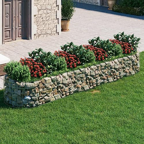 Hovothy Fioriera rialzata per gabbioni, per gabbioni, per piante, in pietra, in metallo, argento, 400 x 100 x 50 cm, in ferro zincato