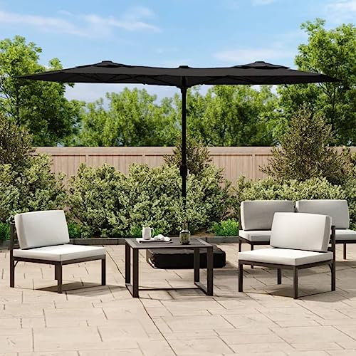 Tidyard Parasol à Double Tête avec LED Noir 316x240 cm Pare-Soleil Pliable, Parasol de Jardin pour Terrasse, Balcon, Plage et Piscine