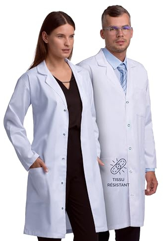 Professionell unisex labbrock för män och kvinnor, flera fickor, klassisk passform, snäppstängning, 102 cm längd, Svart, M