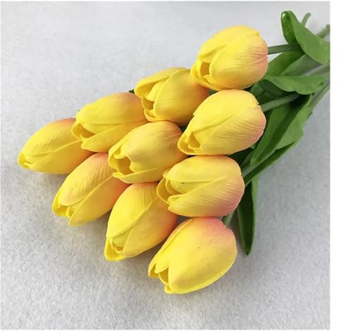 Artificial Tulips Flower 10PCS Artificial Flowers Garden Tulips Real Touch Flowers Tulip Bouquet Decor Mariage for Home Wedding Decorations Fake Flower For Home Wedding Office Decoration(I-Champagne t