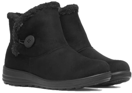 Cushion Walk Womens Ladies Lightweight Fur Lined Girls Warm Casual Comfort Winter Ankle Boots UK Sizes 3-8 (Black Fur, UK Footwear Size System, Adult, Women, Numeric, Medium, 7)
