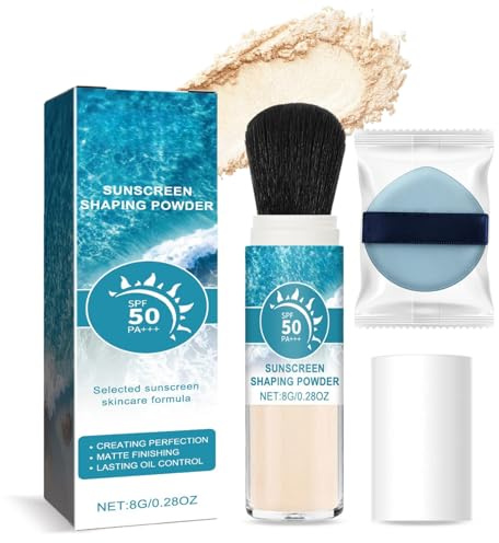 Mineral Powder Sunscreen with Brush,SPF 50 Face Sunscreen for Scalp & Hair Portable Translucent,UVA plus UVB Protection Natural Setting Powder,Lasting Lightweight Breathable Oil Control Natural Matte