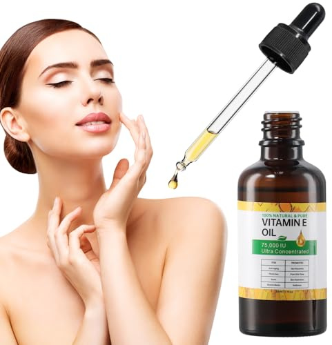 Huile de Vitamine E 75,000 UI, Sérum Visage à la Vitamine E, vitamine e Huile Naturelle pour Peau-Anti-rides, Anti-âge, Réduit Cicatrices et Hydratant, Skincare pour Visage, Peau et Tout le Corps,60ml