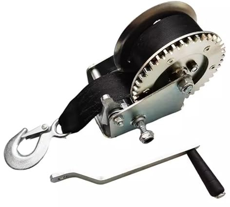 Cabrestante para Remolque de Barco de 550 kg/1200 LB con Correa de Nailon, Manual portátil, bidireccional, con trinquete, relación de transmisión hacia ade