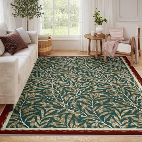 Tappeto classico retrò, rami di salice foglie decorative, tappeti antiscivolo, morbido a pelo basso per camera da letto, sala da letto, corridoio dell'ufficio pieghevole 120x180cm