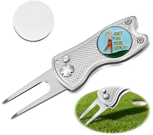 Adhere Golf Divot Tool & Golf Ball Markers Set with A strong Magnetic Hat Clips, Premium Golf Gift Pack