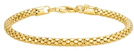 OROVI Popcorn-Kette Armband Damen, 18 Karat vergoldetes 925 Sterlingsilber, elegantes Armband Damen Gold Optik, 21cm mit 3cm Verlängerung, Karabinerverschluss, Made in Italy, in Schmuckschachtel