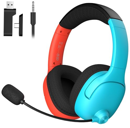Gvyugke Wireless Gaming Headset for Nintendo Switch/Switch Lite/OLED, Wireless Gaming Headphones with Mic for Switch 2, Sports & Fortnite, Lightweight Stereo Sound Headphones for Gamers– Red/Blue