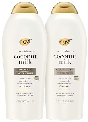 OGX Shampoo and Conditioner Set, Nourishing + Coconut Milk, Shampoo and Conditioner for Moisturizing & Strengthening Hair Care, Formulated without Sulfated Surfactants, 25.4 FL OZ, 2 Pack