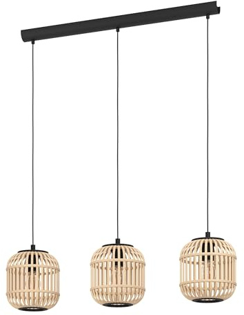 EGLO Pendelleuchte Bordesley, 3 flammige Hängelampe Vintage, Natur, Boho