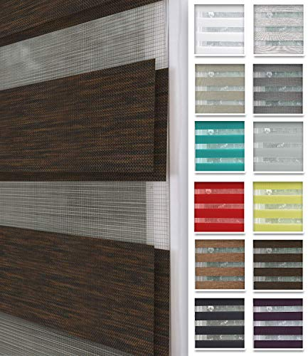 Home-Vision® DuoRollo Klemmfix, Doppelrollo ohne Bohren mit Klämmträgern, DuoRollos für Fenster und Türen (Holzlook Braun, B45cm x H150cm)
