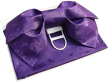 Japanese Traditional Pre-Tied OBI Belt Sakura Jacquard Weave Bow Tsukuri OBI Kimono Sash Yukata Robe Accessories (Purple)