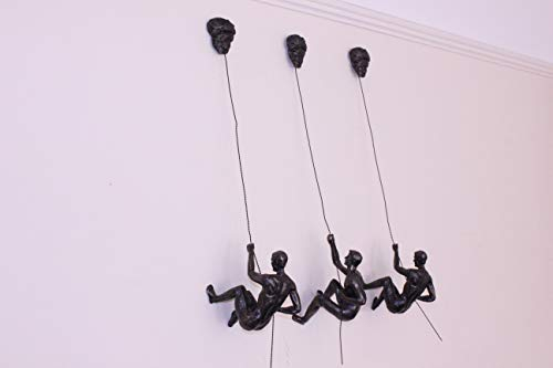 Haute Collage 3x Large Bronze Climbing Abseiling Men Hanging Ornament Figures Climbing Men Wall-hanging Figurine Abseiling Ornaments Sculptures Wall Art Resin and Metal Hanging on Wire B2B1C