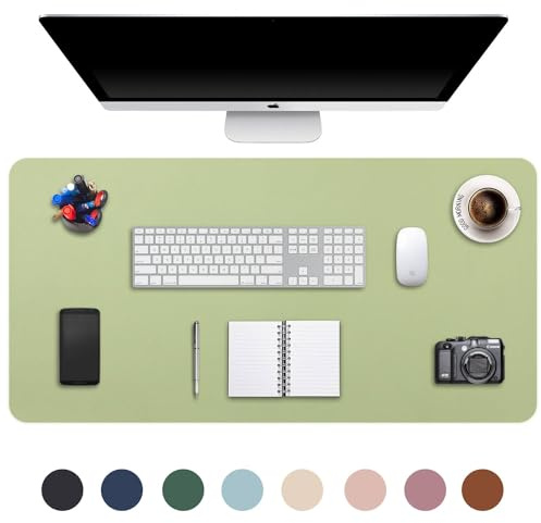 DOBAOJIA Skrivbordsmatta Stor, Utökad Musmatta, Mouse Pad XXL, Mouse Mat Extra Large, Skrivbordsblotter, Bärbar Datormatta, Skrivmatta, PU läder vattentät + mocka halkfri 90 x 43cm (Ljusgrön)