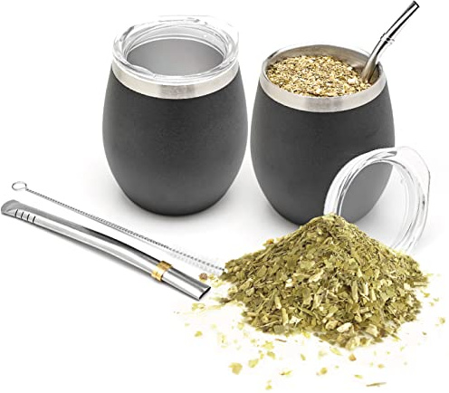 balibetov 237 ml (2 Packs) Yerba Mate Set – 2 Mate Becher, 2 Bombillas & Reinigungsbürste – Doppelwandig – Vakuumisoliert – BPA-Frei